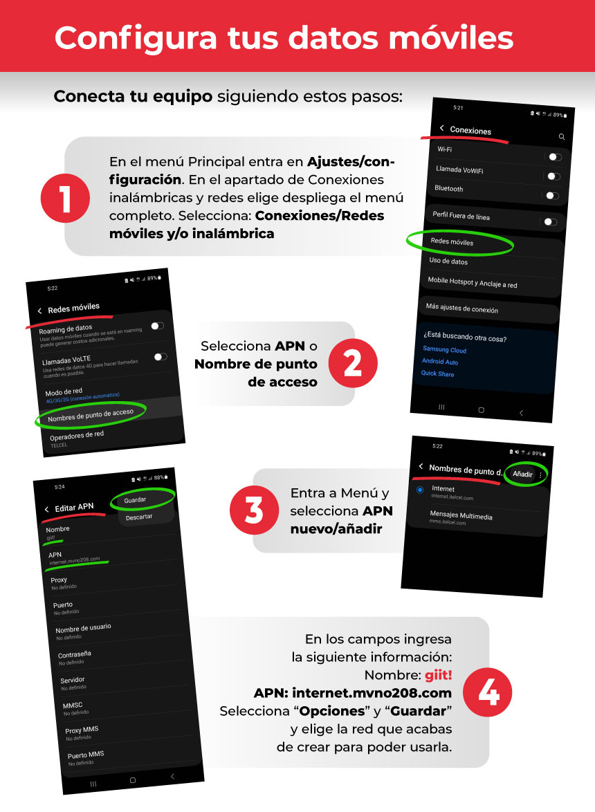 Pasos para configurar tus datos móviles